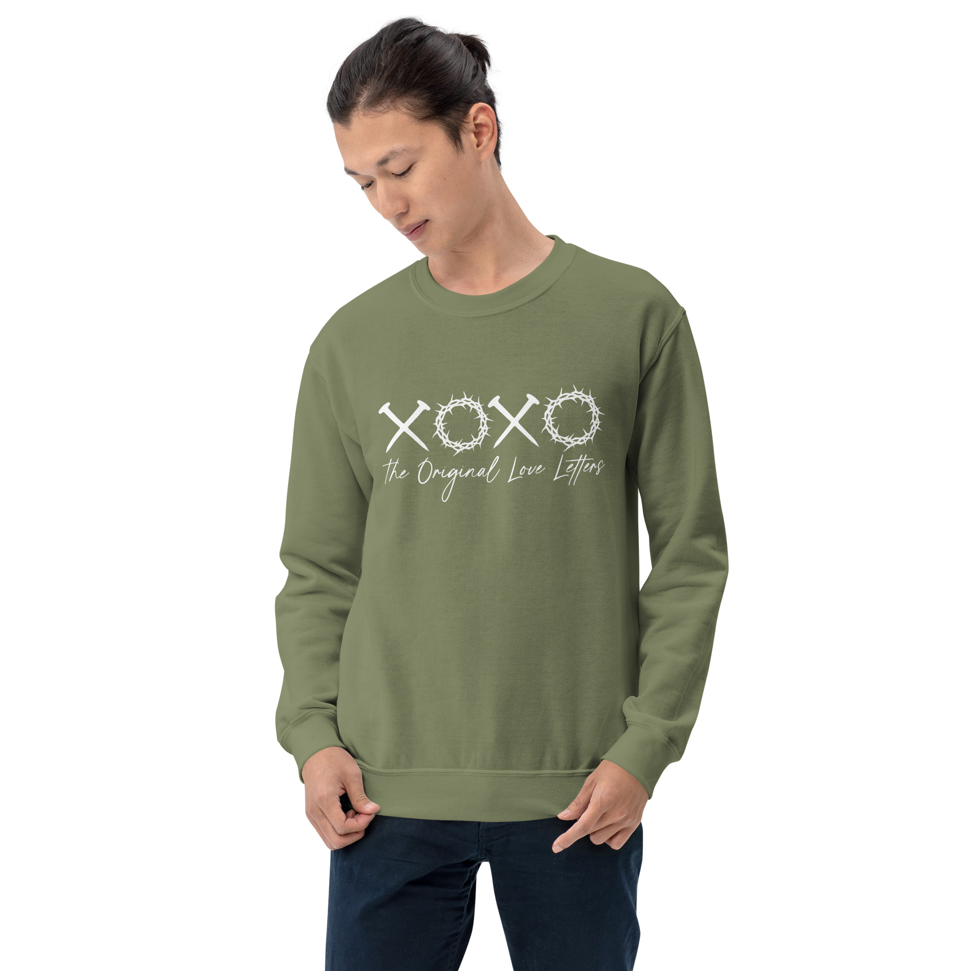 unisex-crew-neck-sweatshirt-military-green-front-677f991fa5c32.jpg